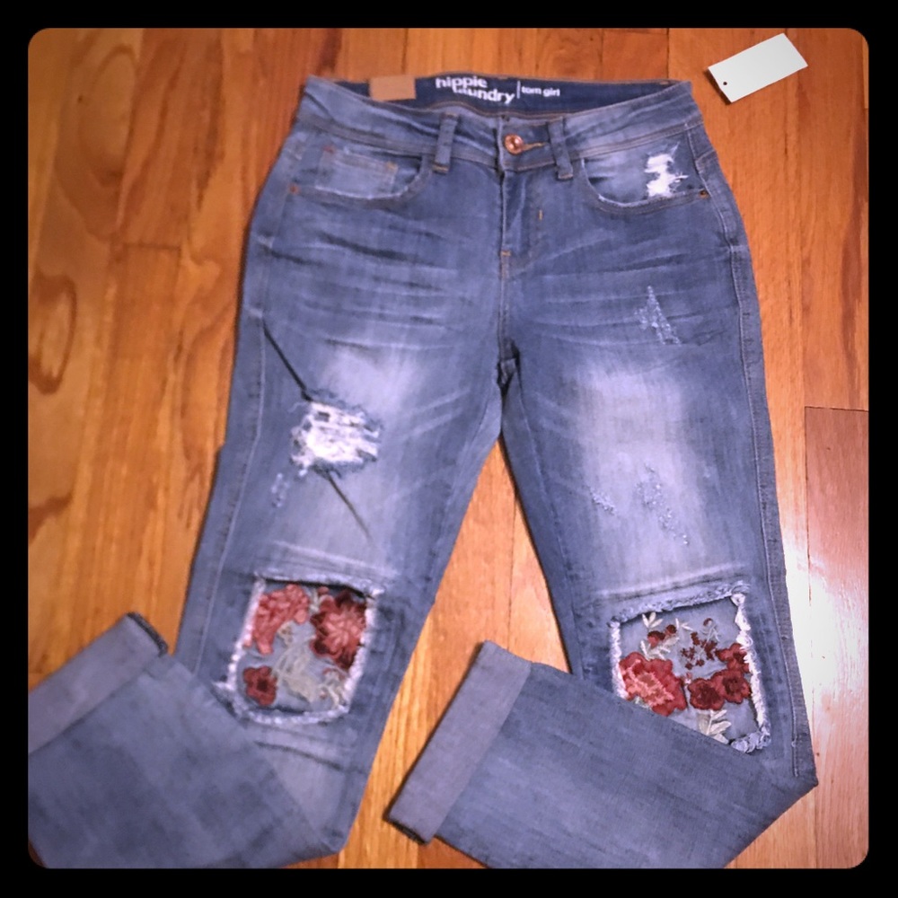Hippie Laundry skinny crop jeans 👖floral knee NWT